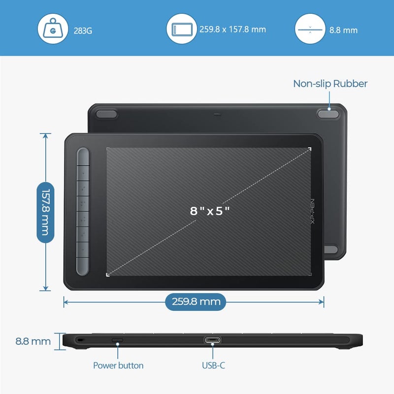 XPPen Deco M Drawing Tablet with X3 chip Stylus 8 Shortcut Keys, 8192 Levels of Pressure Sensitivity, X3 Elite Stylus and Fully-Laminated Display- Black - Image 3