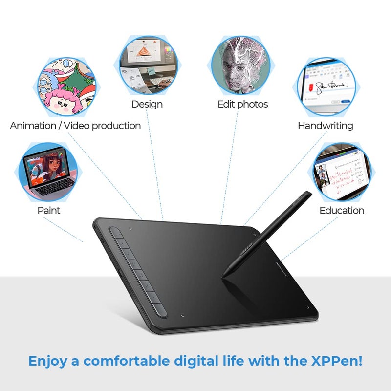 XPPen Deco M Drawing Tablet with X3 chip Stylus 8 Shortcut Keys, 8192 Levels of Pressure Sensitivity, X3 Elite Stylus and Fully-Laminated Display- Black - Image 2