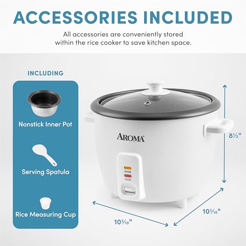 AROMA® Rice Cooker, 8-Cup (Uncooked) / 16-Cup (Cooked), Pot-Style Rice Cooker and Soup Warmer with One-Touch Control, 4 Qt, White, ARC-368NG - Image 4