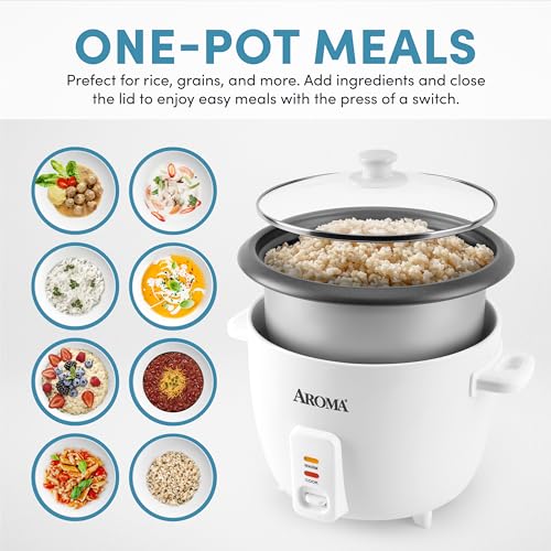 AROMA® Rice Cooker, 8-Cup (Uncooked) / 16-Cup (Cooked), Pot-Style Rice Cooker and Soup Warmer with One-Touch Control, 4 Qt, White, ARC-368NG - Image 2