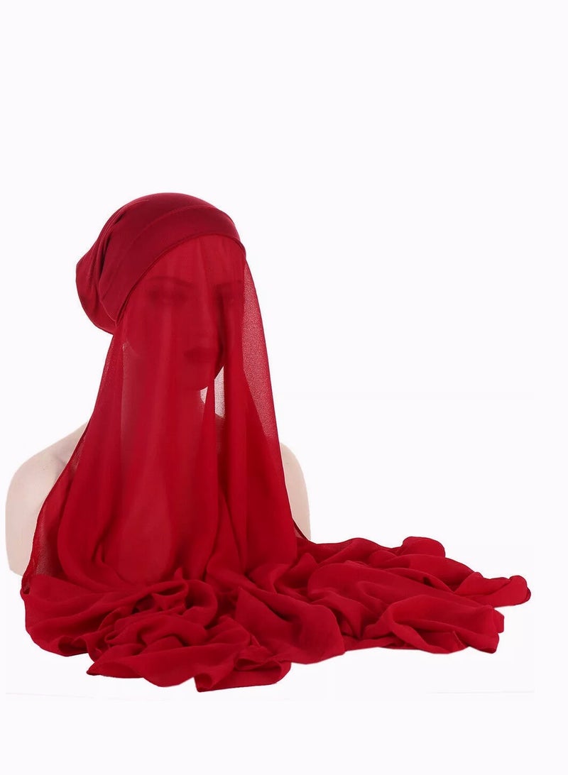 Perfectory Chiffon Instant Hijab for Women Muslim Under Scarf Tube Cap, Headscarf Turban Wrap- Wine Red - Image 1