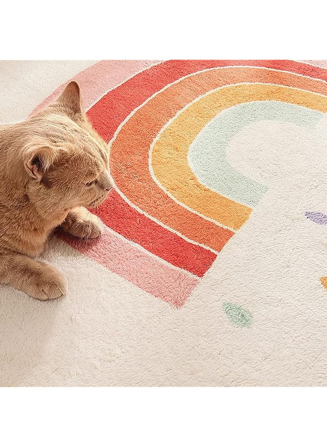 erorex Faux Wool Kids Play Mat 3.3Ft Rainbow Round Area Rug Kids Nursery Door Mat Soft Plush Non Slip Childrens Carpet For Bedroom Living Room Kids Playroom - Image 2
