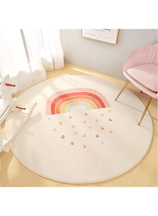 erorex Faux Wool Kids Play Mat 3.3Ft Rainbow Round Area Rug Kids Nursery Door Mat Soft Plush Non Slip Childrens Carpet For Bedroom Living Room Kids Playroom - Image 1