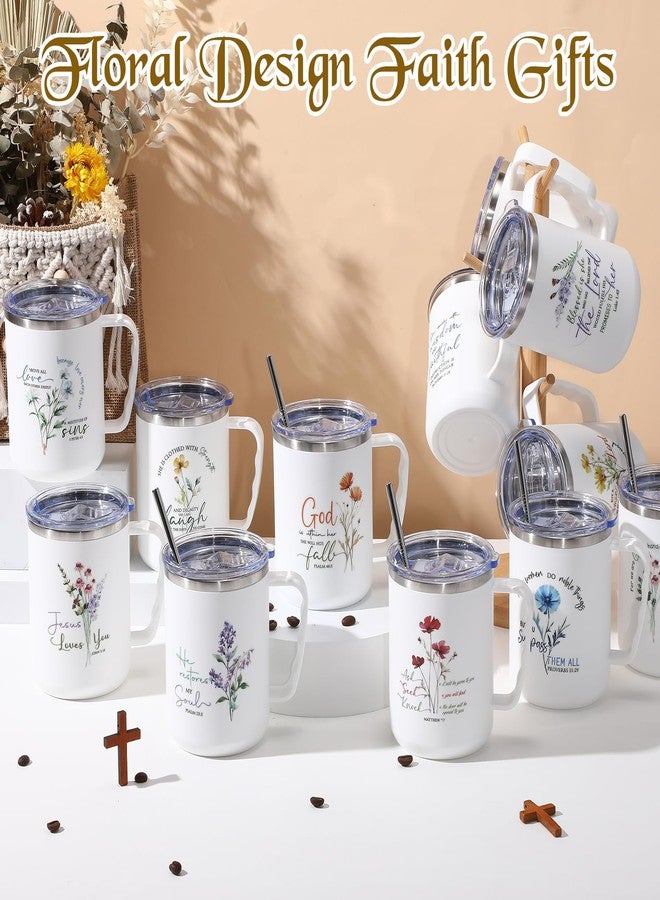 Nitial 12 Pcs 17 oz Christian Coffee Mugs with Lid and Straw Religious Bible Verse Christian Gifts Insulated Inspirational Bible Affirmations Tumbler for Women Friend Men (White,Flower) - Image 5