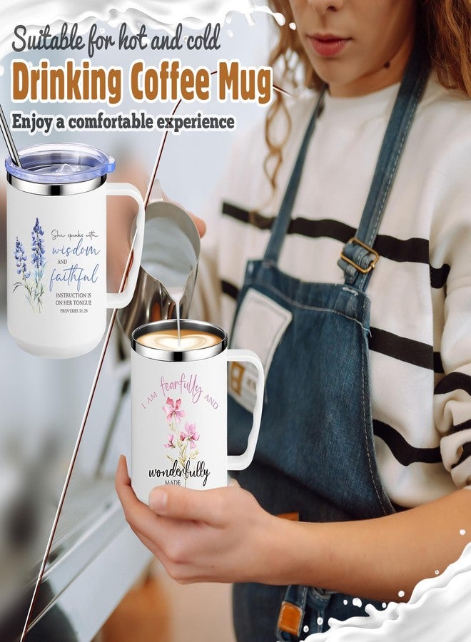 Nitial 12 Pcs 17 oz Christian Coffee Mugs with Lid and Straw Religious Bible Verse Christian Gifts Insulated Inspirational Bible Affirmations Tumbler for Women Friend Men (White,Flower) - Image 3
