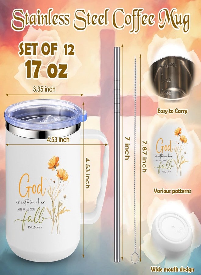 Nitial 12 Pcs 17 oz Christian Coffee Mugs with Lid and Straw Religious Bible Verse Christian Gifts Insulated Inspirational Bible Affirmations Tumbler for Women Friend Men (White,Flower) - Image 2