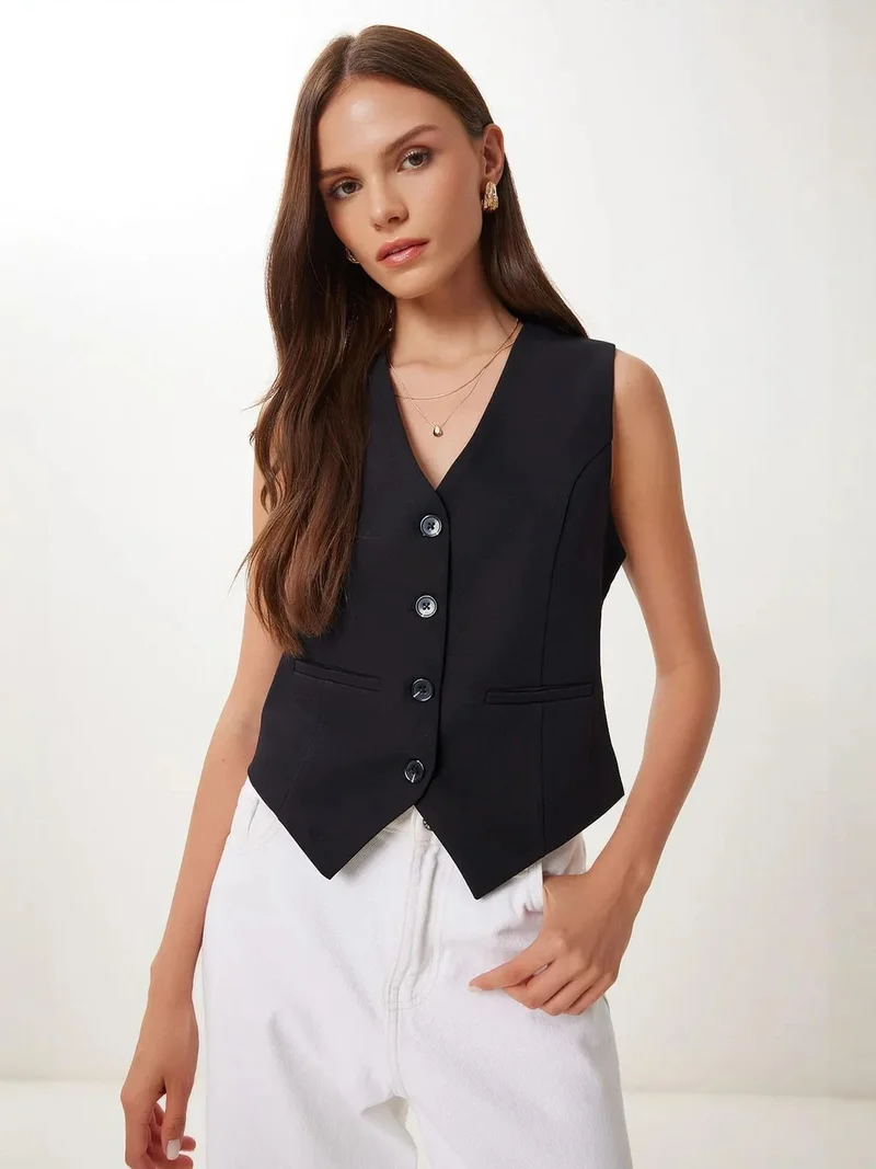 السعادة في إسطنبول ISTANBUL Crop Button Waistcoat