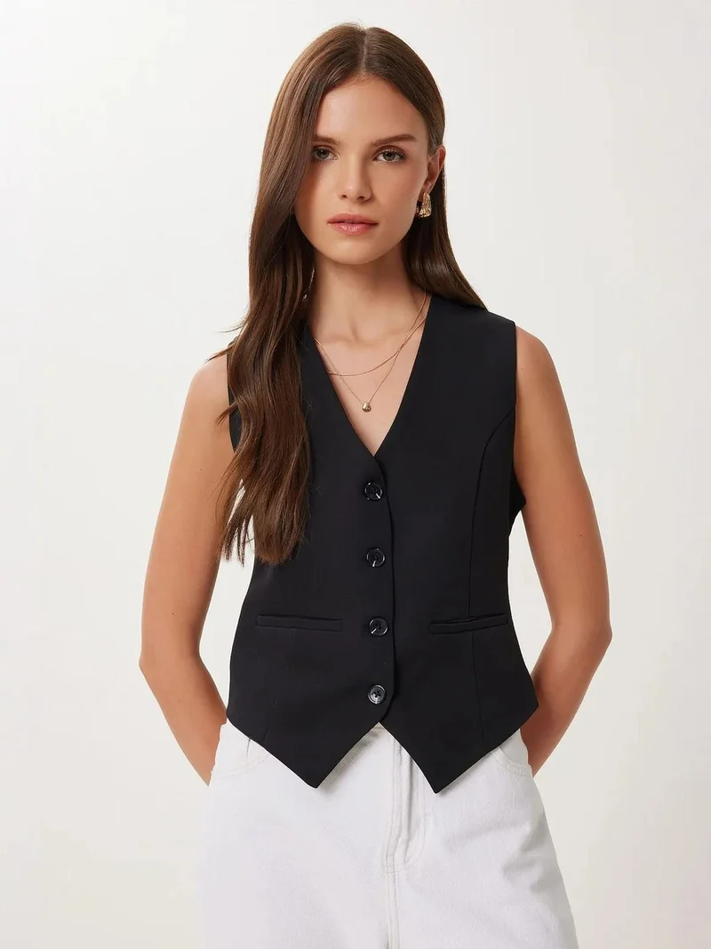 السعادة في إسطنبول ISTANBUL Crop Button Waistcoat
