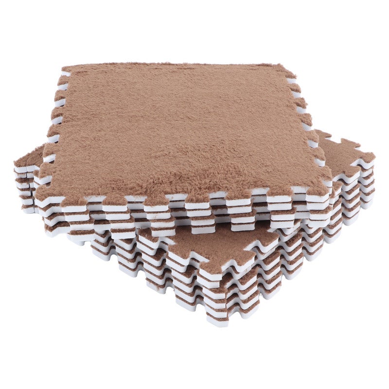 Plush Foam Floor Mat: 10pcs Coffee Soft Thick Detachable Design - Non Slip Easy Clean Interlocking Foam Mat for Baby Play Area, Home Use Bed Side, Room Decoration - Image 3