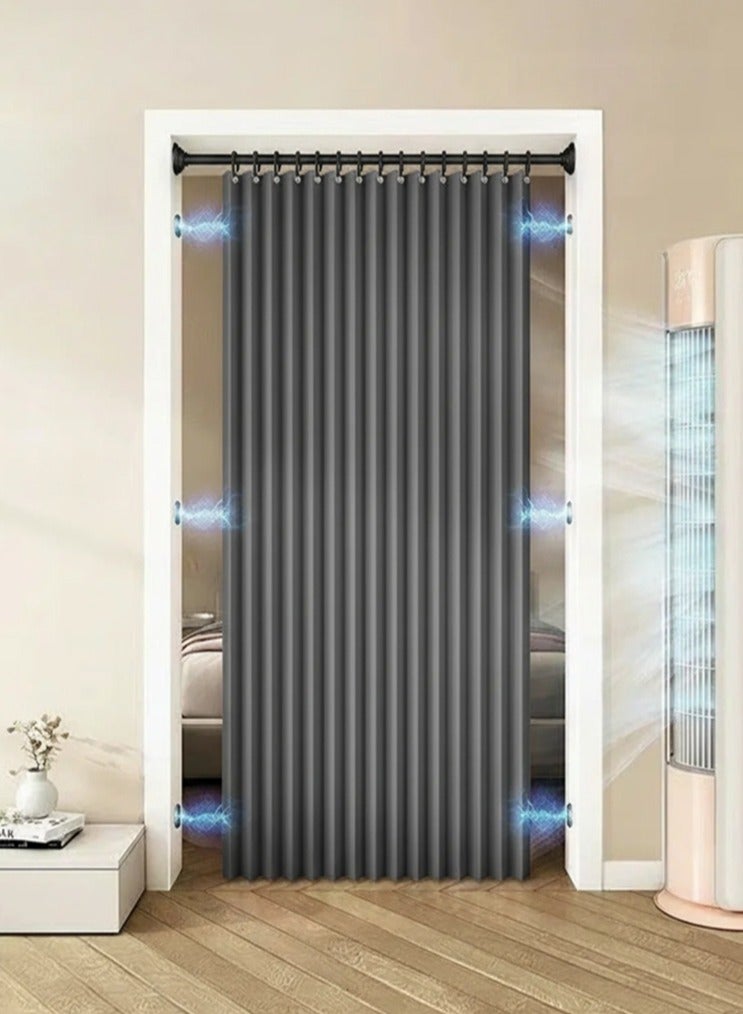 WALALLA Adjustable Accordion Door Curtain, Folding Door, Room Divider Curtain, Drilling Free Tension Curtain Rods, Wall Divider Rod include Double-sided Magnetic Suction, 90-160cm Rod, 120*220cm Curtain - Image 1