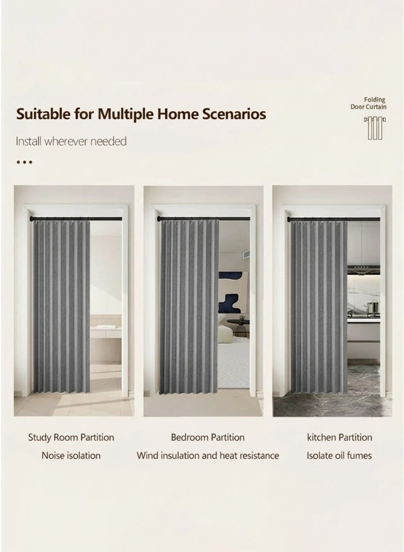 WALALLA Adjustable Accordion Door Curtain, Folding Door, Room Divider Curtain, Drilling Free Tension Curtain Rods, Wall Divider Rod include Double-sided Magnetic Suction, 90-160cm Rod, 120*220cm Curtain - Image 5