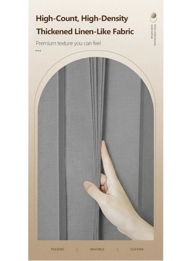 WALALLA Adjustable Accordion Door Curtain, Folding Door, Room Divider Curtain, Drilling Free Tension Curtain Rods, Wall Divider Rod include Double-sided Magnetic Suction, 90-160cm Rod, 120*220cm Curtain - Image 2