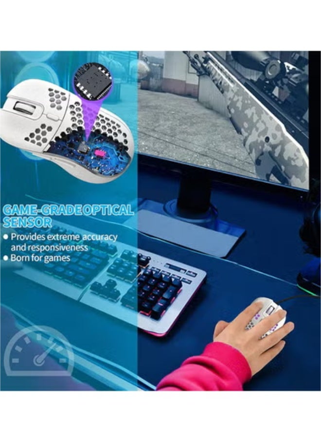 Honeycomb Wired Gaming Mouse, RGB Backlight and 7200 Adjustable DPI, Ergonomic and Lightweight USB Computer Mouse with High Precision Sensor for Windows PC  Laptop Gamers (Ceramic White) - Image 4