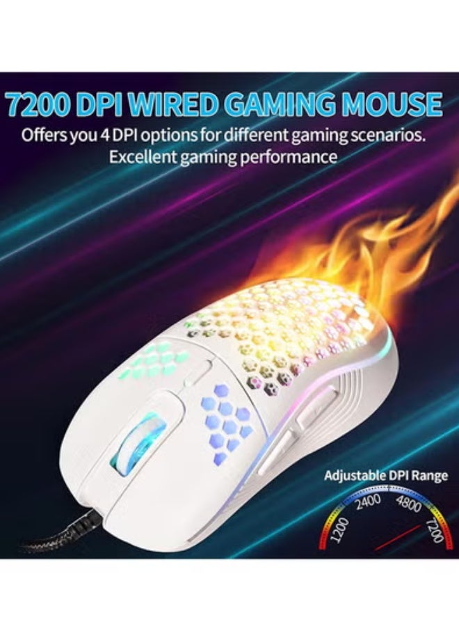 Honeycomb Wired Gaming Mouse, RGB Backlight and 7200 Adjustable DPI, Ergonomic and Lightweight USB Computer Mouse with High Precision Sensor for Windows PC  Laptop Gamers (Ceramic White) - Image 3