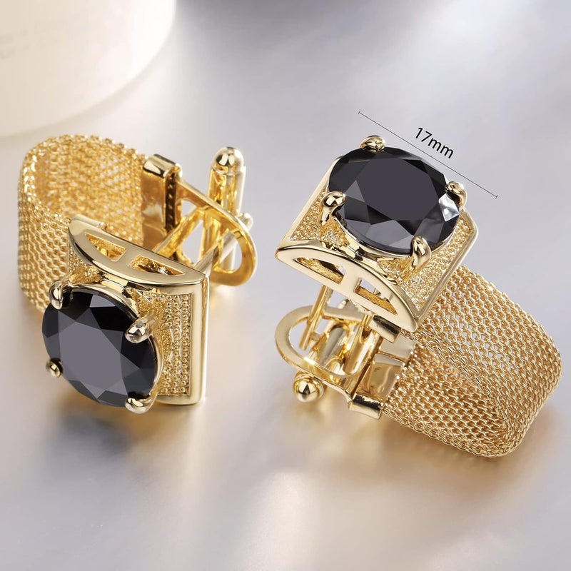 هاوسن Mens Cufflinks with Chain - Stone and Shiny Gold Tone Shirt Accessories - Party Gifts for Young Men - Image 5