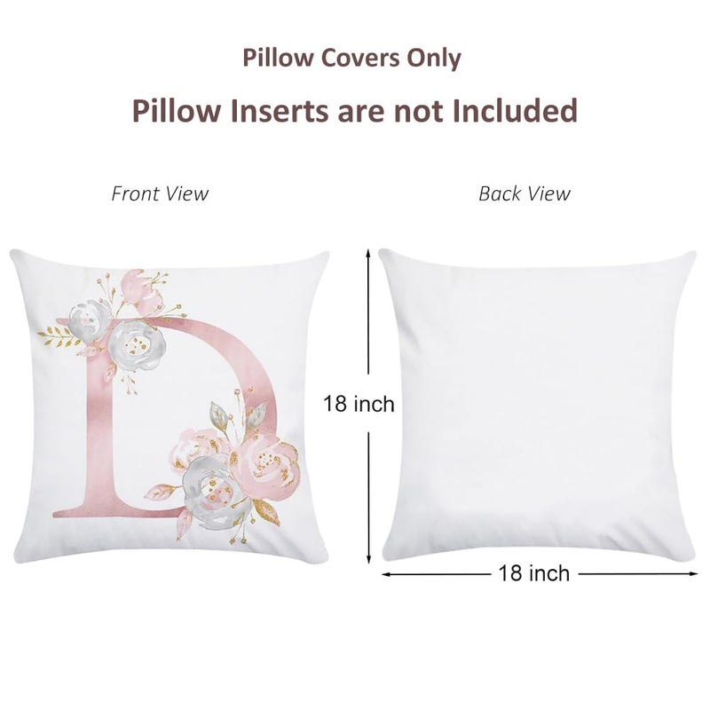 Tillskuch Pink Throw Pillow Covers Cute Alphabet Decorative Cushion Covers Square Letter Throw Pillows Protectors for Sofa Couch Bedroom Chair Home Decor 18 x 18 Inch(D) - Image 5