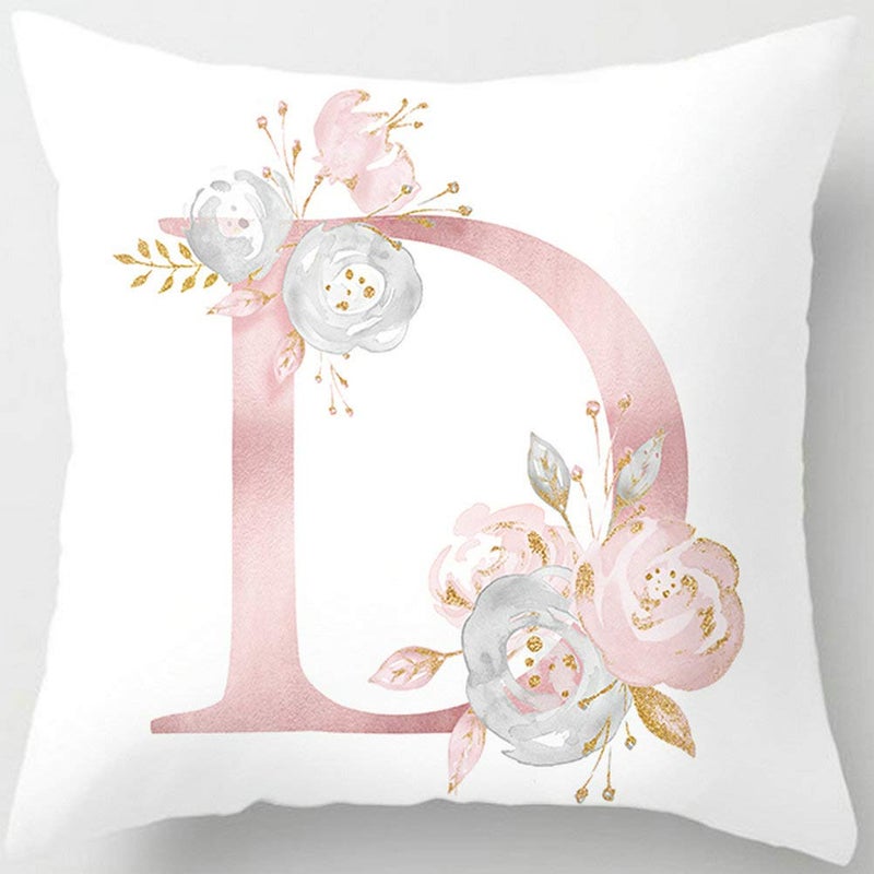 Tillskuch Pink Throw Pillow Covers Cute Alphabet Decorative Cushion Covers Square Letter Throw Pillows Protectors for Sofa Couch Bedroom Chair Home Decor 18 x 18 Inch(D) - Image 1