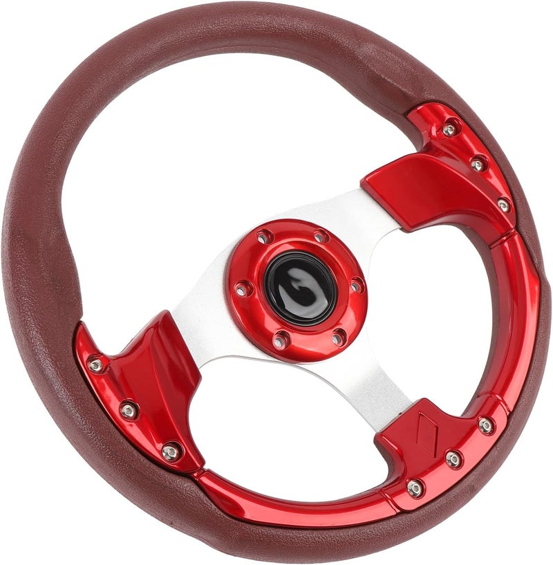 13in Universal Racing Steering Wheel, PU Leather Sport Style Steering Wheel with 6 Hole Hub Adapter for Vehicle Modification, Shockproof Aluminum Frame and Comfort Grip (Red) - Image 5