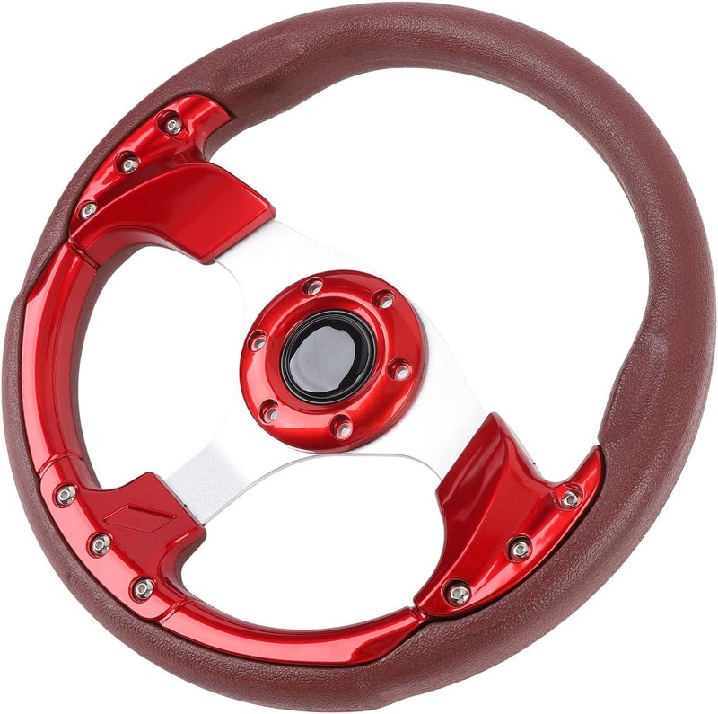 13in Universal Racing Steering Wheel, PU Leather Sport Style Steering Wheel with 6 Hole Hub Adapter for Vehicle Modification, Shockproof Aluminum Frame and Comfort Grip (Red) - Image 4