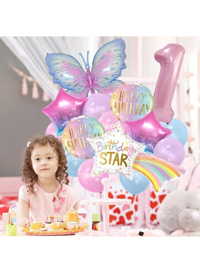 Peachjoy Rainbow Star Birthday Balloon Set, 32" Foil Number Balloons, Butterfly and Star Decorations for Girls’ 1st to 9th Birthday, Baby Shower, and Party Supplies - Image 5