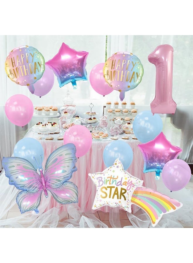 Peachjoy Rainbow Star Birthday Balloon Set, 32" Foil Number Balloons, Butterfly and Star Decorations for Girls’ 1st to 9th Birthday, Baby Shower, and Party Supplies - Image 3
