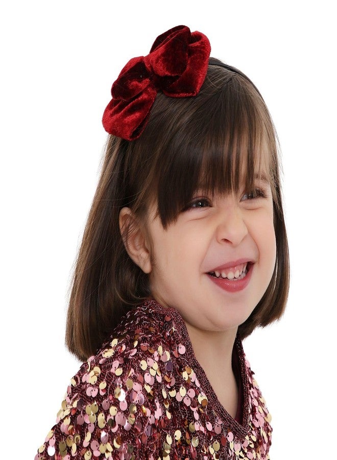 Arendelle Maroon Velvet Double Layered Big Bow Hairband for Girls – Rich & Stylish [AHA410] - Image 1