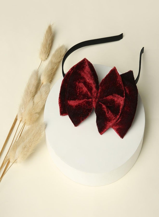 Arendelle Maroon Velvet Double Layered Big Bow Hairband for Girls – Rich & Stylish [AHA410] - Image 5