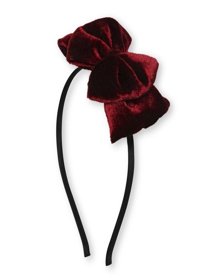 Arendelle Maroon Velvet Double Layered Big Bow Hairband for Girls – Rich & Stylish [AHA410] - Image 2
