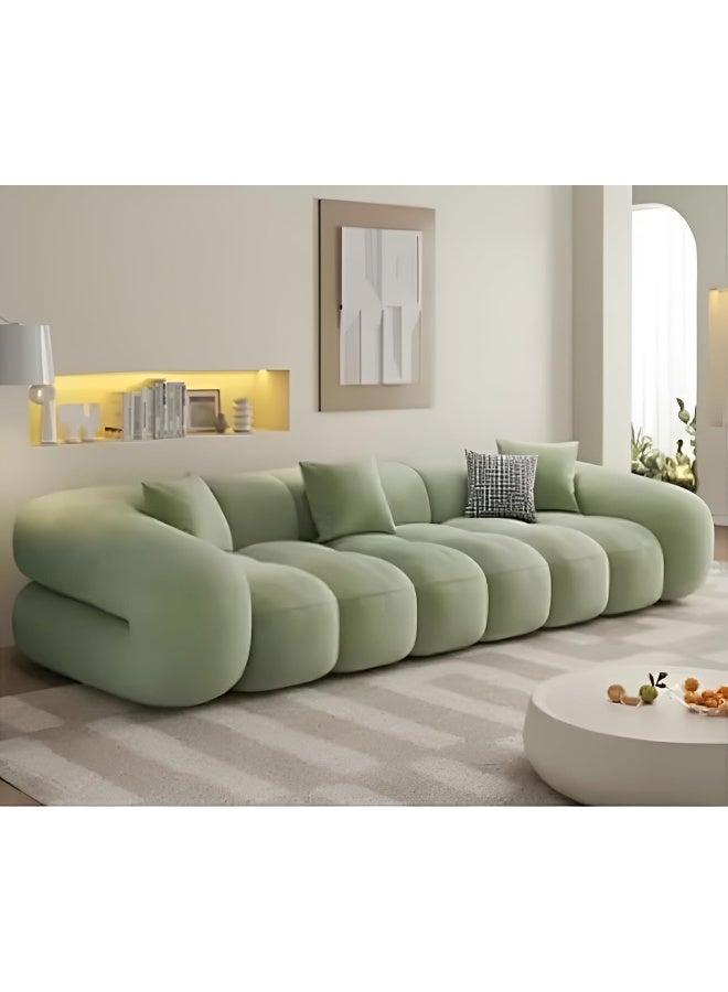 Generic Luxury Luxe French retro puff sofa living room small apartment modern simple straight style cotton candy skin feeling velvet sofa (Matcha Green, Three-Seaters)  - Image 1
