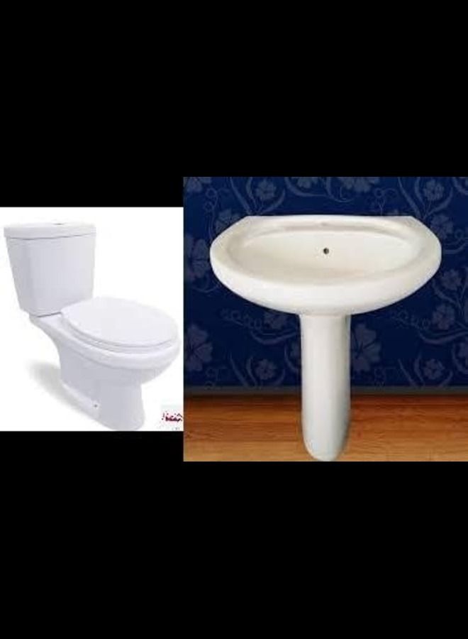ABBASALI WC Toilet With Complete Fittings & Ceramic Wash Basin With Big Size With Complete Fitting For Bathroom  - Image 1
