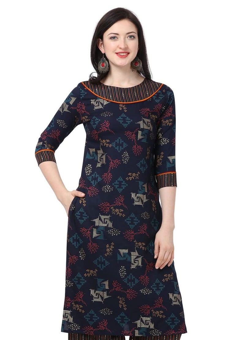 SHOPPING QUEEN Women Rayon Straight Kurta (A192_Blue_X-Large) - Image 1