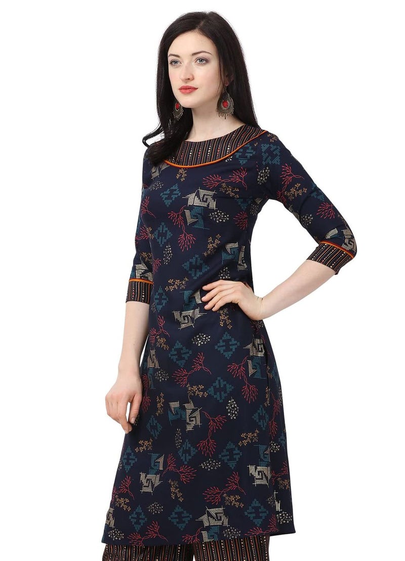 SHOPPING QUEEN Women Rayon Straight Kurta (A192_Blue_X-Large) - Image 4