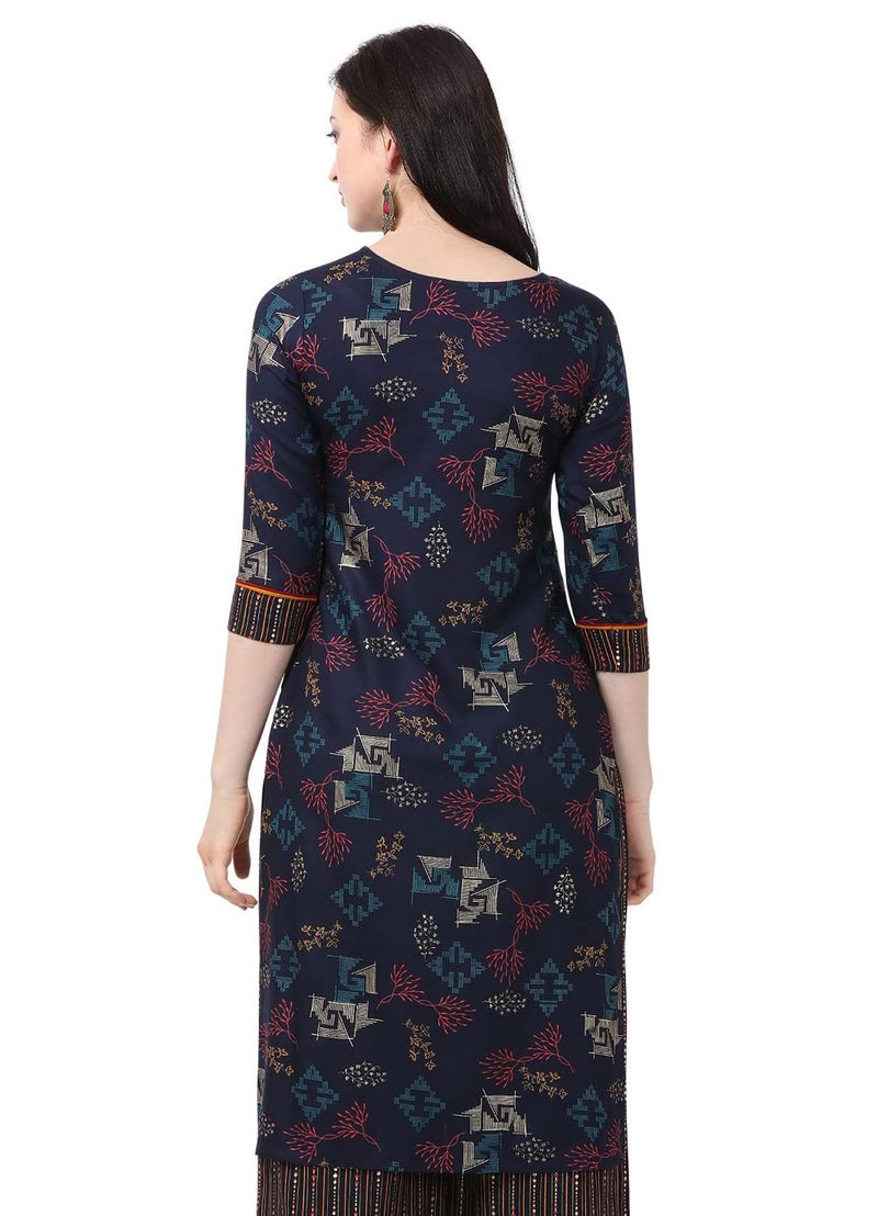 SHOPPING QUEEN Women Rayon Straight Kurta (A192_Blue_X-Large) - Image 2