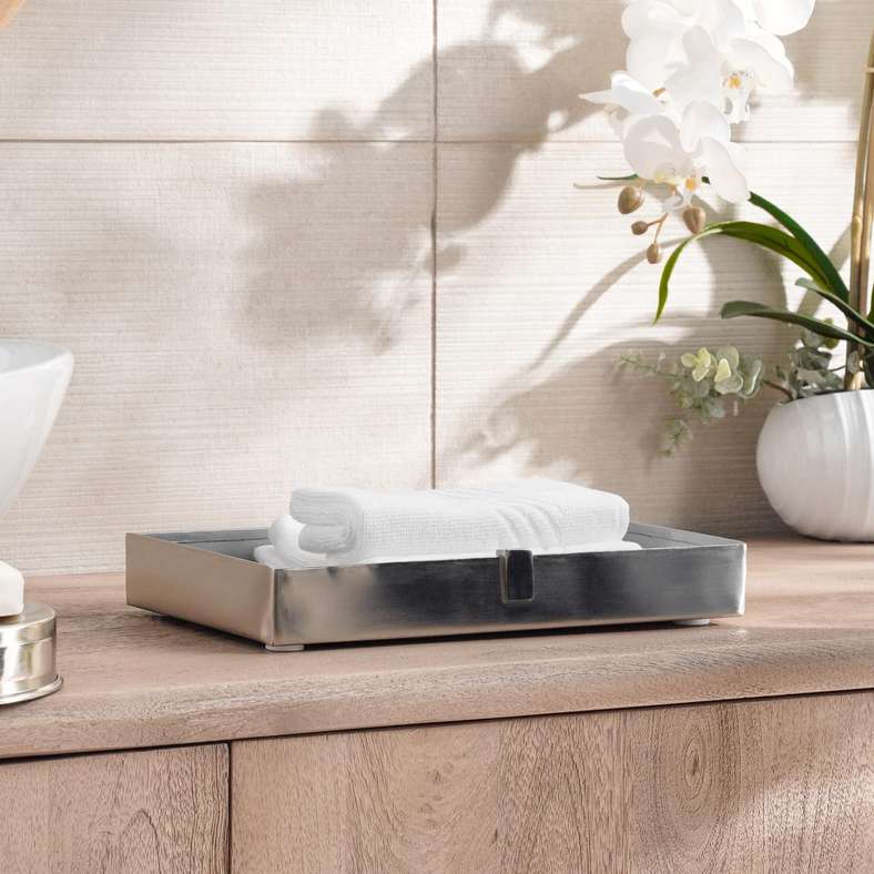 صينية من المعدن الفضي للمناشف للمنزل