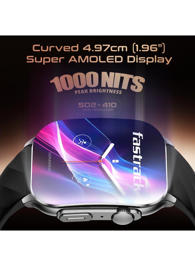 fastrack HORIZON S1 Smart Watch 1.96" AMOLED Arched Display, Functional Crown, BT Calling, Heathe Suite, Black Metal Case Silicon black - Image 2