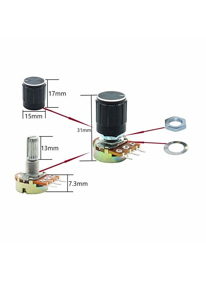 Dafurui 20 PCS B10K 10K Ohm 3 Terminals Knurled Shaft Linear Rotary Taper Potentiometer with Black Knob Kit - Image 3