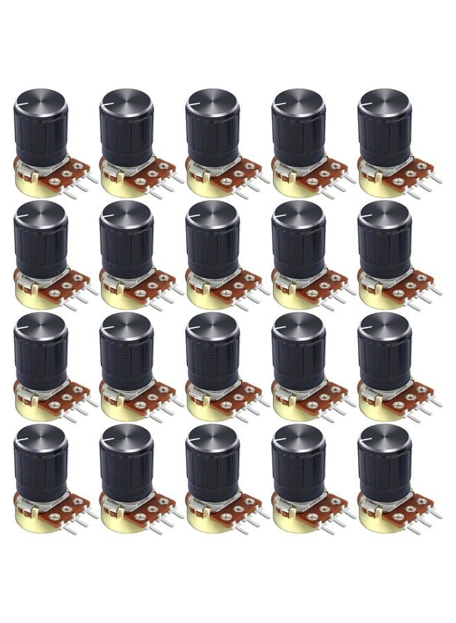 Dafurui 20 PCS B10K 10K Ohm 3 Terminals Knurled Shaft Linear Rotary Taper Potentiometer with Black Knob Kit - Image 1
