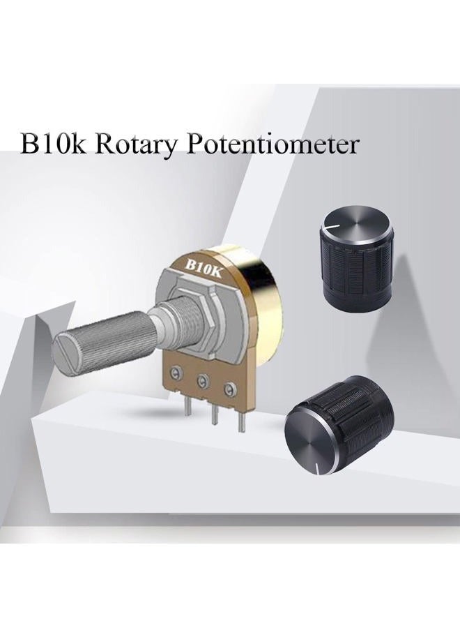 Dafurui 20 PCS B10K 10K Ohm 3 Terminals Knurled Shaft Linear Rotary Taper Potentiometer with Black Knob Kit - Image 4