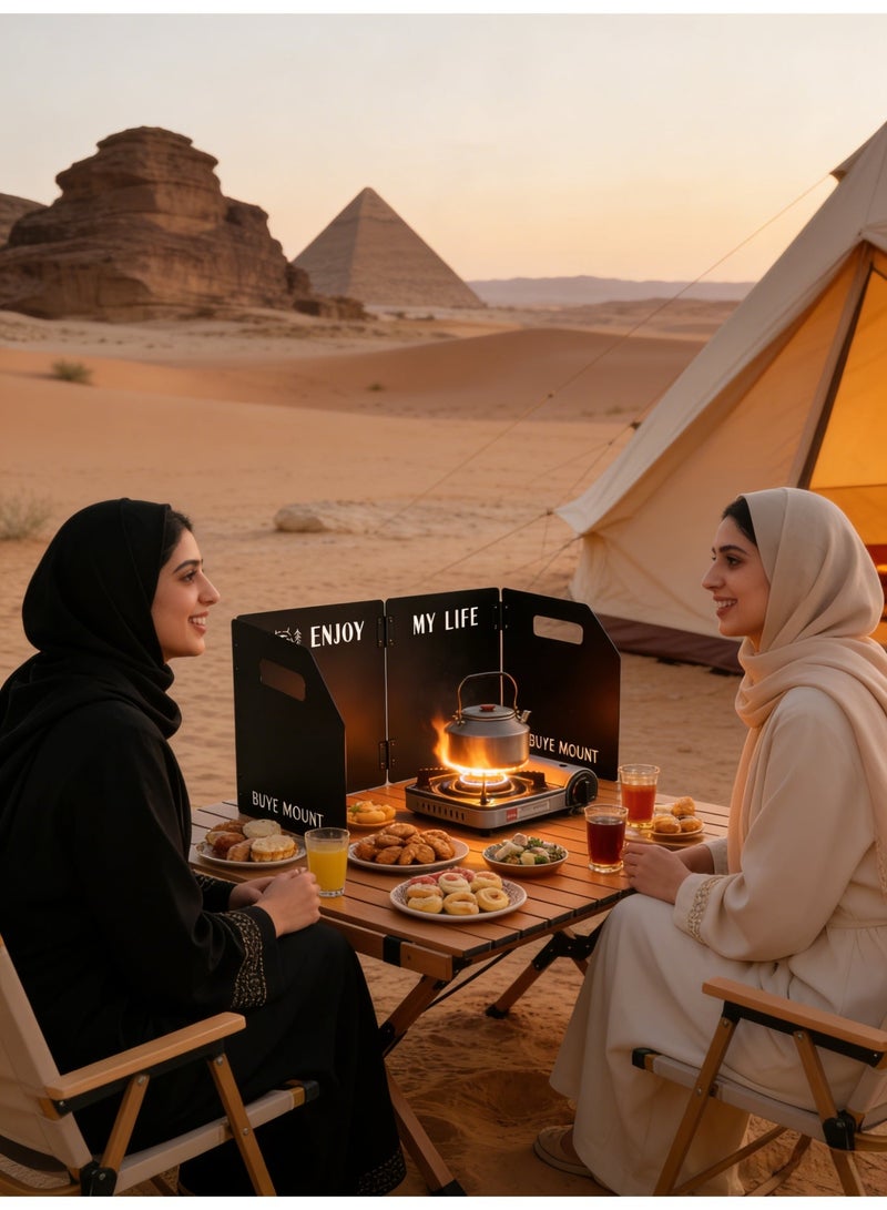 بي إس واقي رياح لموقد خارجي - واقي رياح قابل للطي للتخييم بأربعة ألواح | مع حقيبة تخزين | واقي رياح من الفولاذ المقاوم للصدأ | للاستخدام في الهواء الطلق والنزهات وحمل الحقائب والطهي (أسود) - Image 3