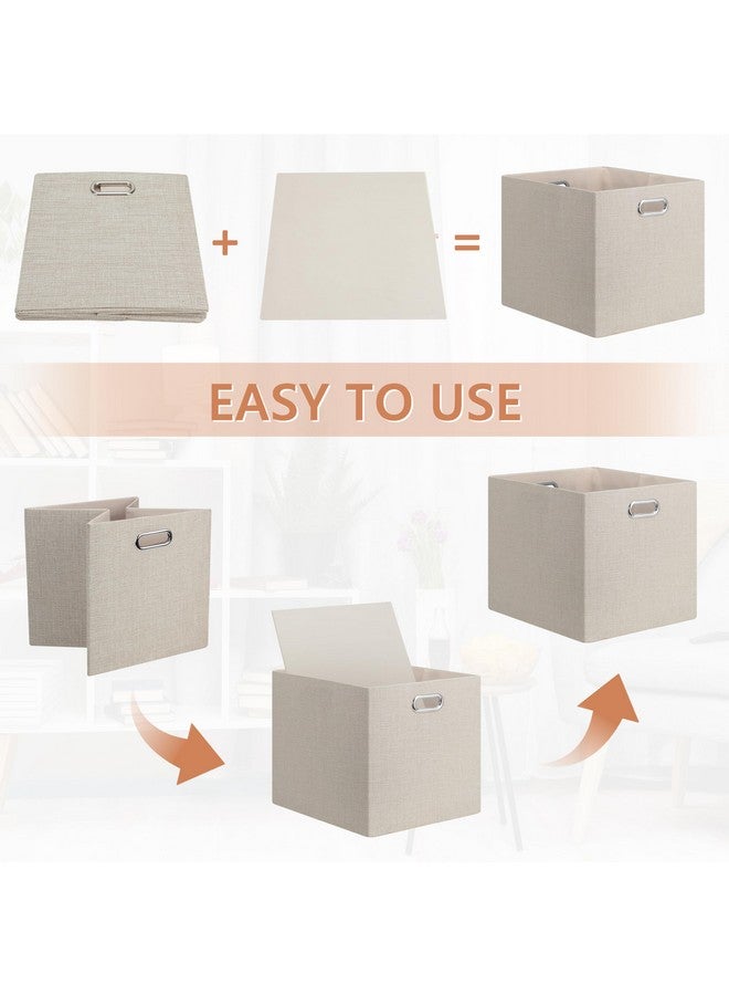 Posprica Posprica 13x15x13in Collapsible Storage Bins, Fabric Foldable Cube Storage Boxes, Decorative Storage Baskets Organizer for IKEA Kallax, Shelves, Closet, Clothes, Toy, Set of 4-Beige - Image 5