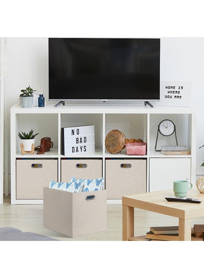 Posprica Posprica 13x15x13in Collapsible Storage Bins, Fabric Foldable Cube Storage Boxes, Decorative Storage Baskets Organizer for IKEA Kallax, Shelves, Closet, Clothes, Toy, Set of 4-Beige - Image 3