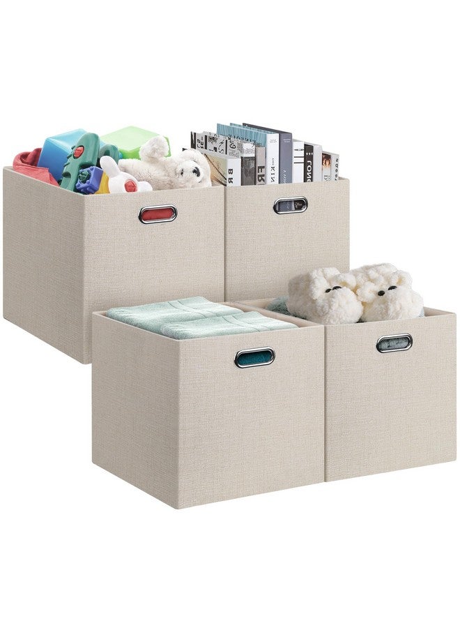 Posprica Posprica 13x15x13in Collapsible Storage Bins, Fabric Foldable Cube Storage Boxes, Decorative Storage Baskets Organizer for IKEA Kallax, Shelves, Closet, Clothes, Toy, Set of 4-Beige - Image 1