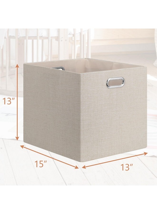 Posprica Posprica 13x15x13in Collapsible Storage Bins, Fabric Foldable Cube Storage Boxes, Decorative Storage Baskets Organizer for IKEA Kallax, Shelves, Closet, Clothes, Toy, Set of 4-Beige - Image 2