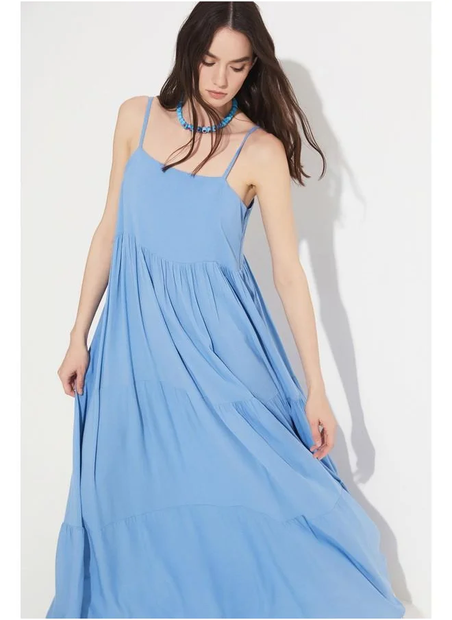 JUNE June Women 100% Viscose Flounce Thin Strap Maxi Woven Dress Blue