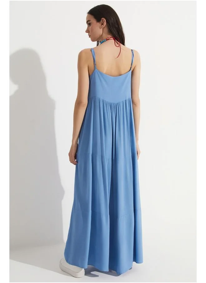 JUNE June Women 100% Viscose Flounce Thin Strap Maxi Woven Dress Blue