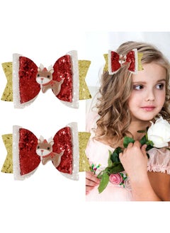 HOXIEYA Christmas Elk Hair Bow Clips for Girls Glitter Sequins Deer Bow Hair Clips Red Gold Alligator Barrettes for Toddler Girls Xmas Hair Accessories Christmas Party Decoraation  - Image 1