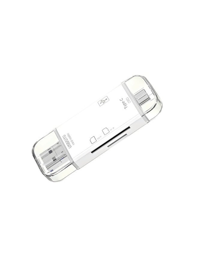 6-in-1 USB OTG Multi-Port Card Reader – Supports SD and Micro SD with USB, Type-C, and Micro USB for High-Speed ​​Data Transfer – White - Image 3