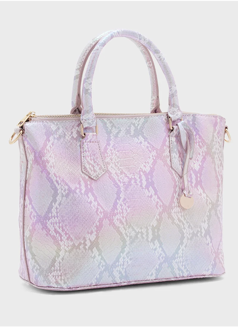 ELLA Metallic Snake Print Satchel Bag With Long Strap