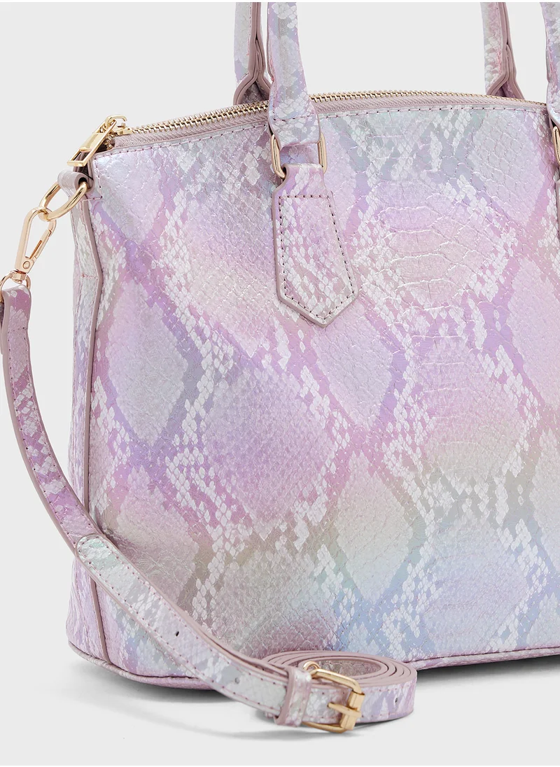 ELLA Metallic Snake Print Satchel Bag With Long Strap