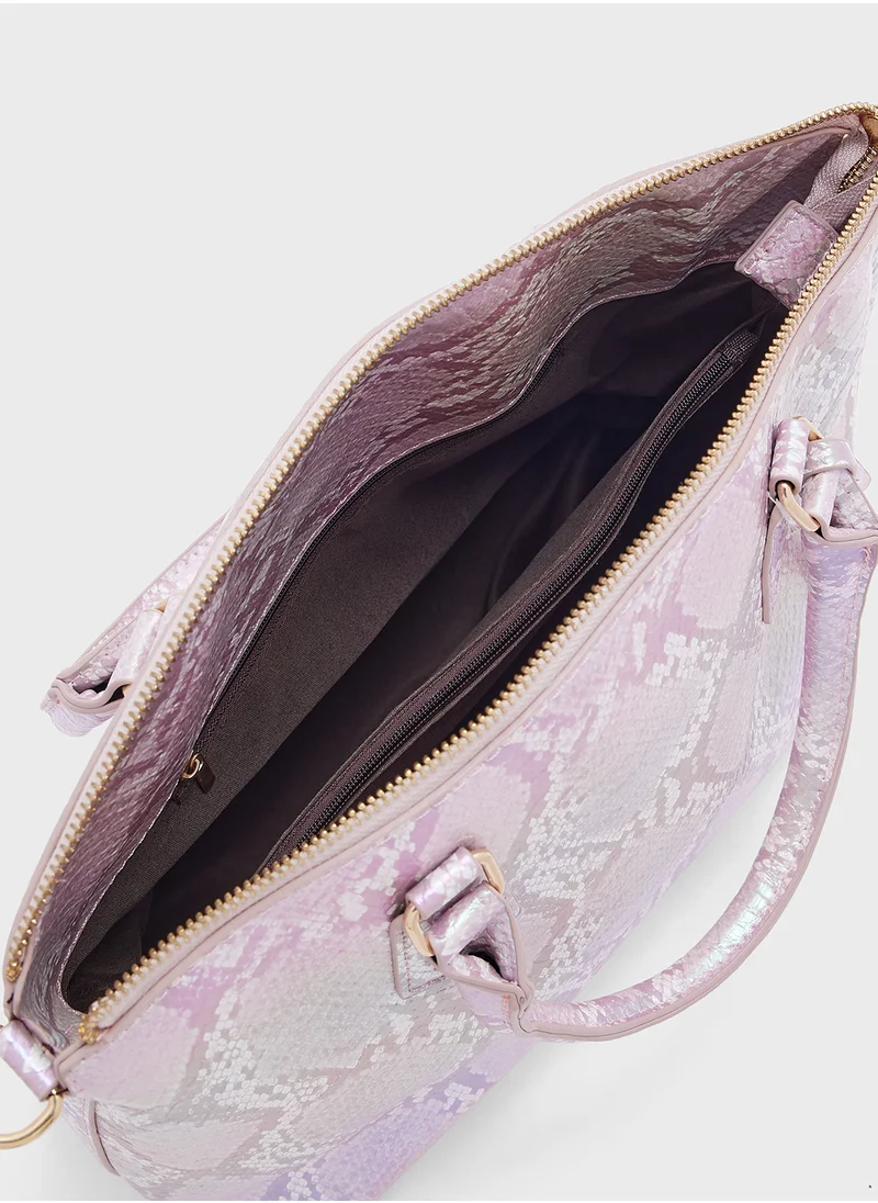 ELLA Metallic Snake Print Satchel Bag With Long Strap
